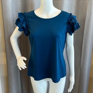 Bibi Ruffle sleeve top -Blue - NWT